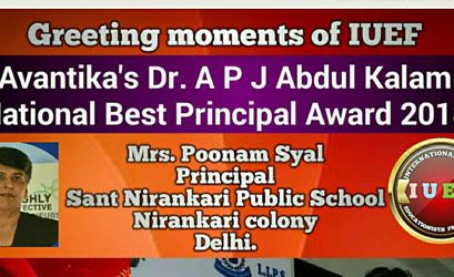 AVANTIKA’S A.P.J ABDUL KALAM NATIONAL BEST PRINCIPAL AWARD, 2018